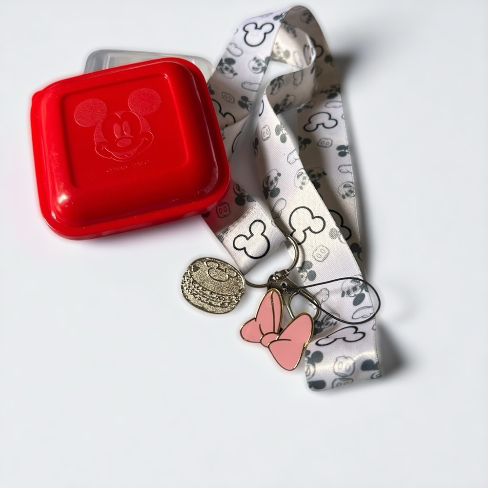 Disney Pink and White Lanyard with Red Case